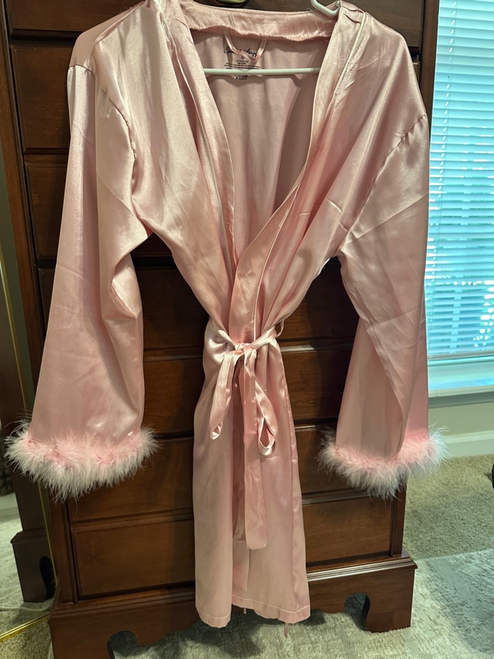 Silky Pink Feather Trim Robe